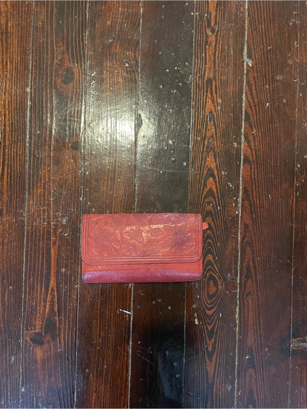Fossil Embossed Floral Leather Wallet in Red